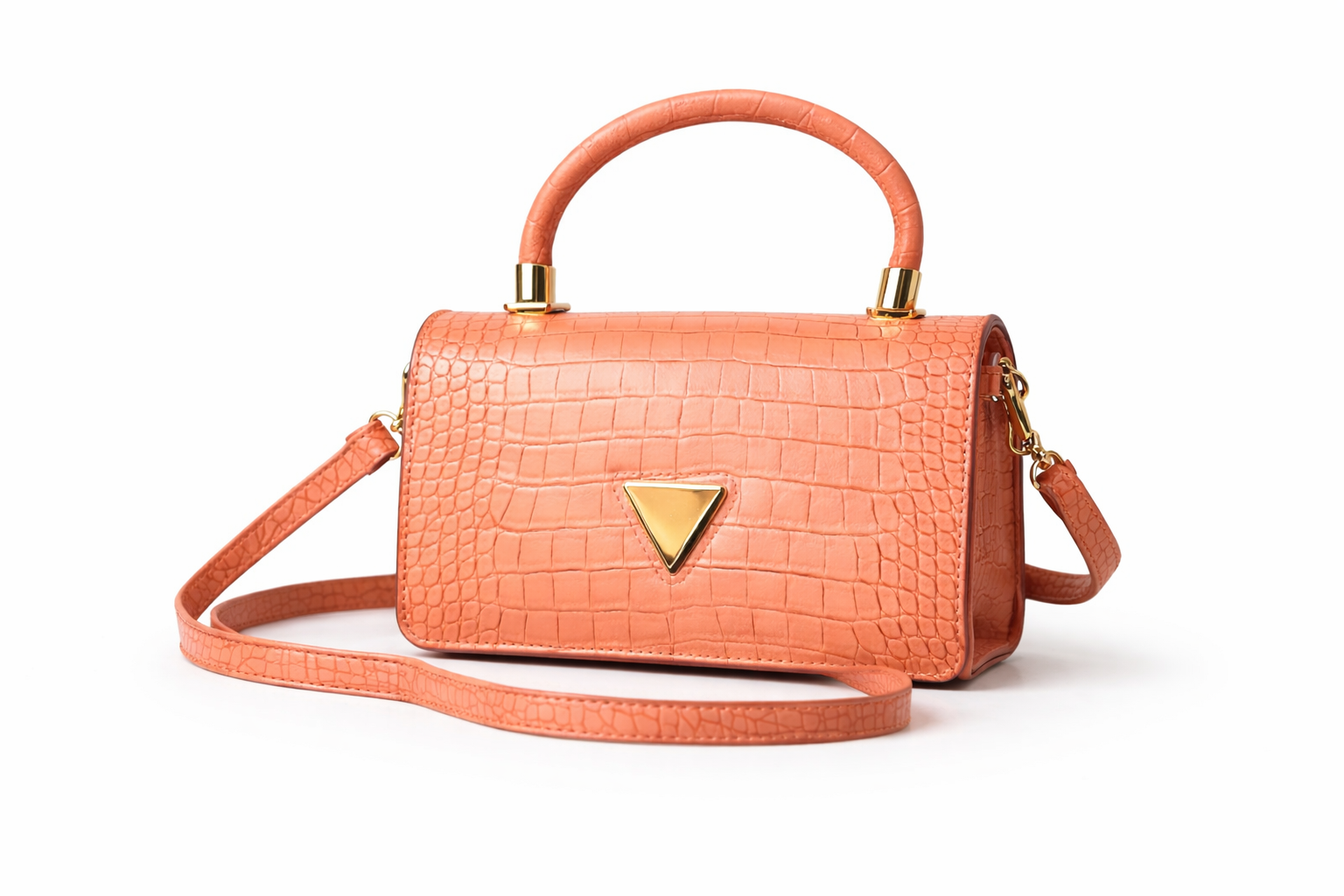 Coral Croc-Embossed Handbag