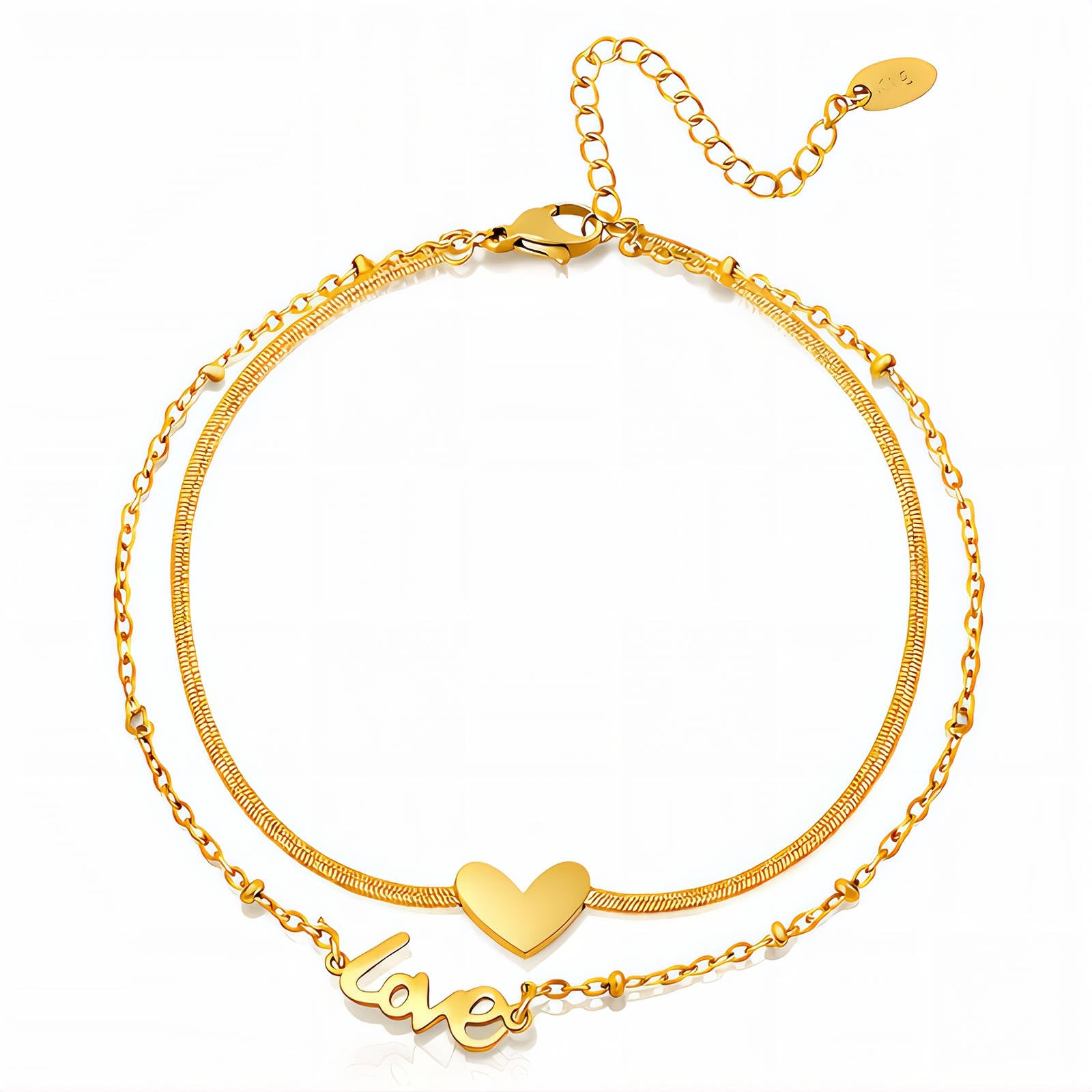 Hearts Anklet, 18K Gold Plated Steel, Waterproof
