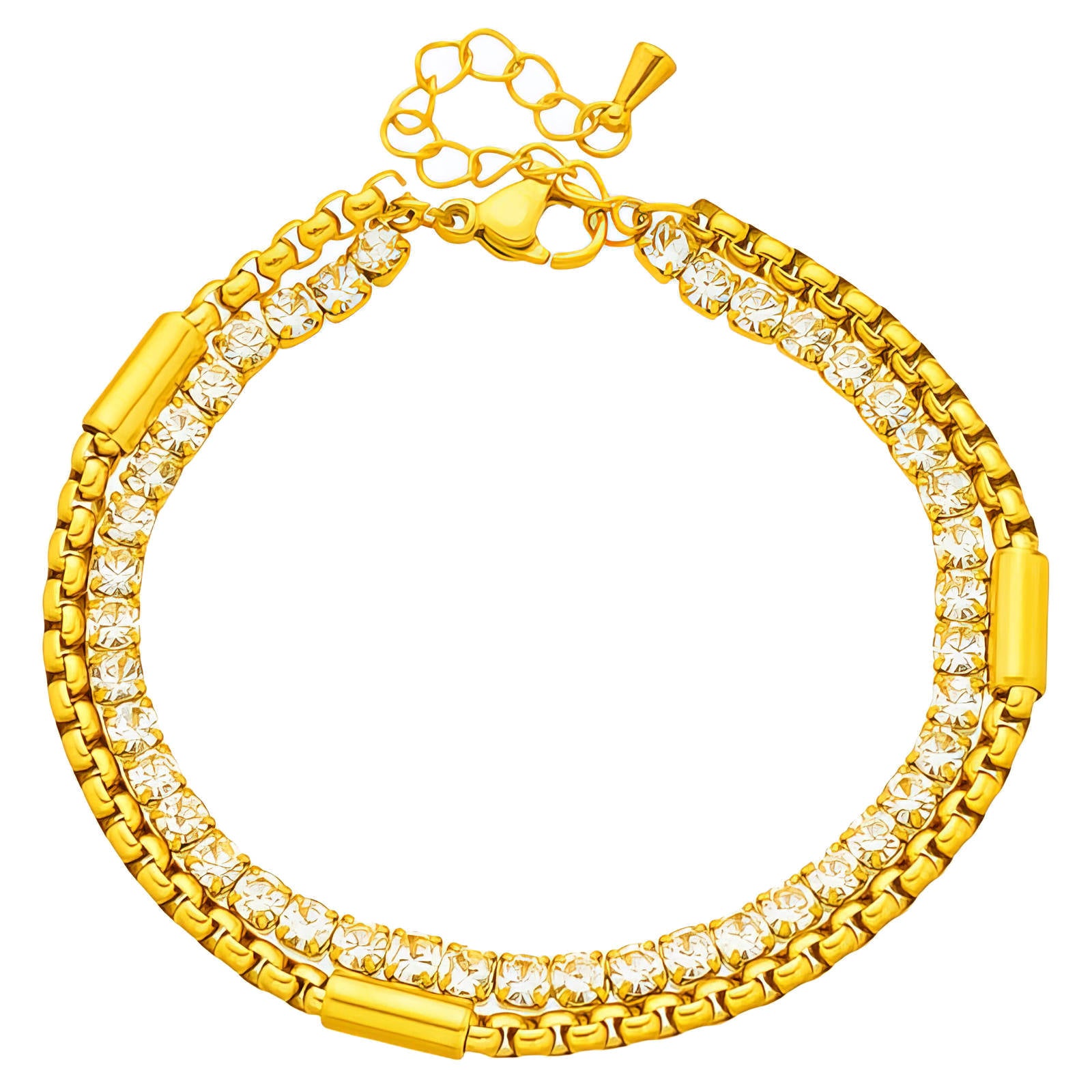 Tennis Bracelet, 18K Gold Plated Steel