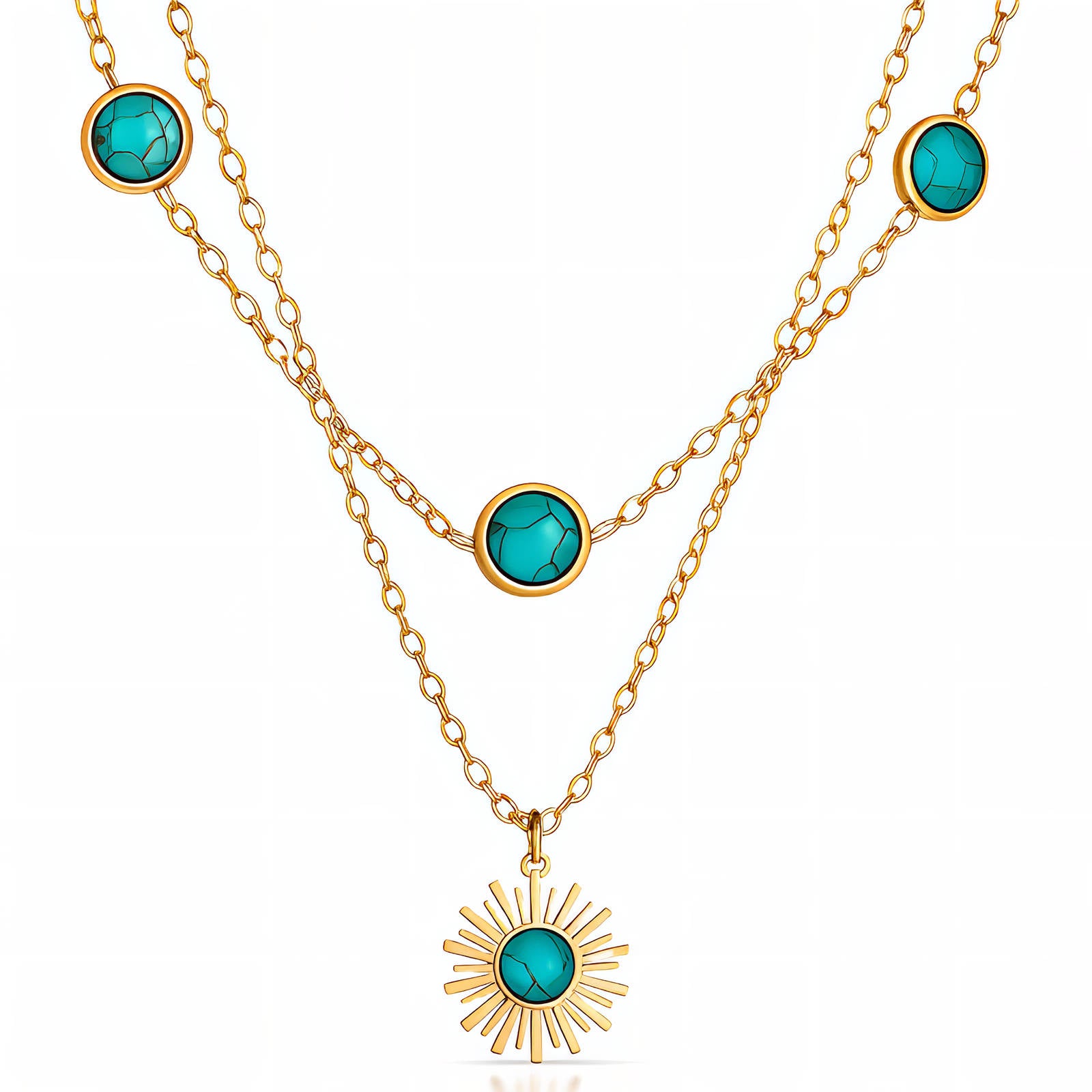 Sun Necklace, 18K Gold Plated Steel