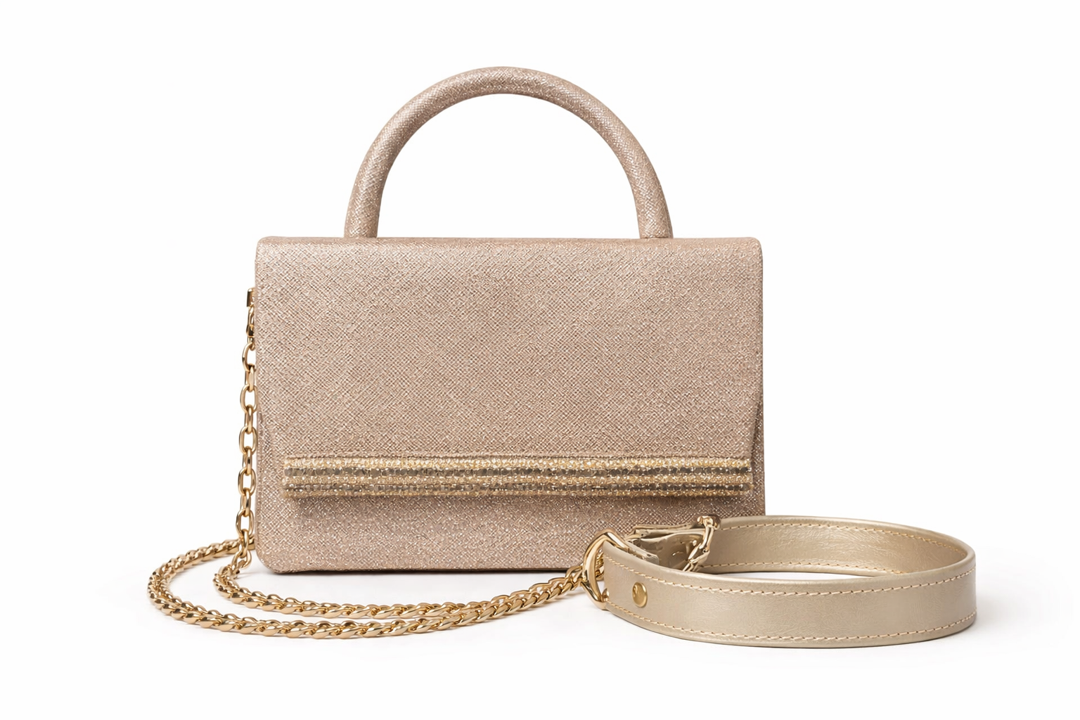 Champagne Shimmer Crystal-Trim Mini Handbag