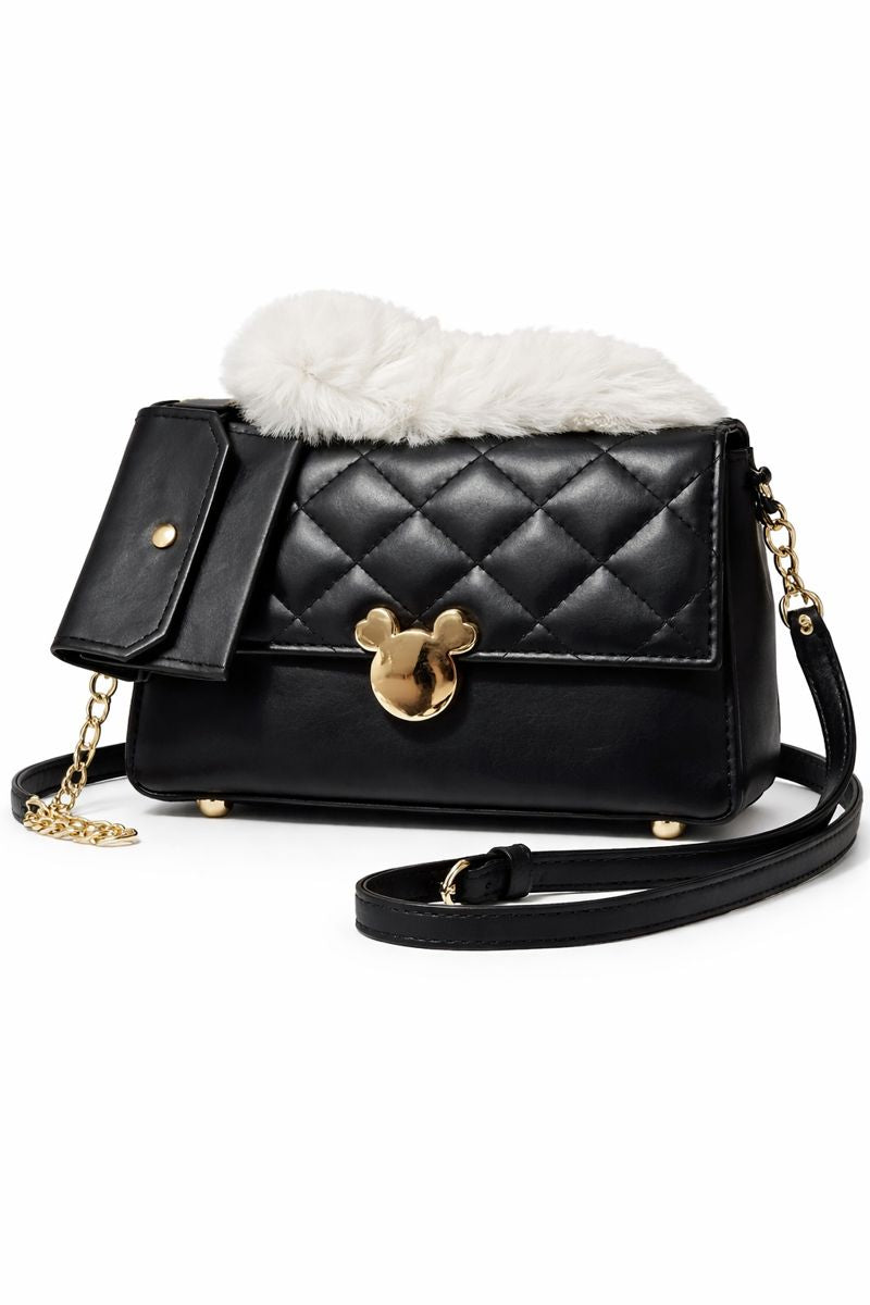 Black Quilted Bag with Character Hardware & Fluffy Handle